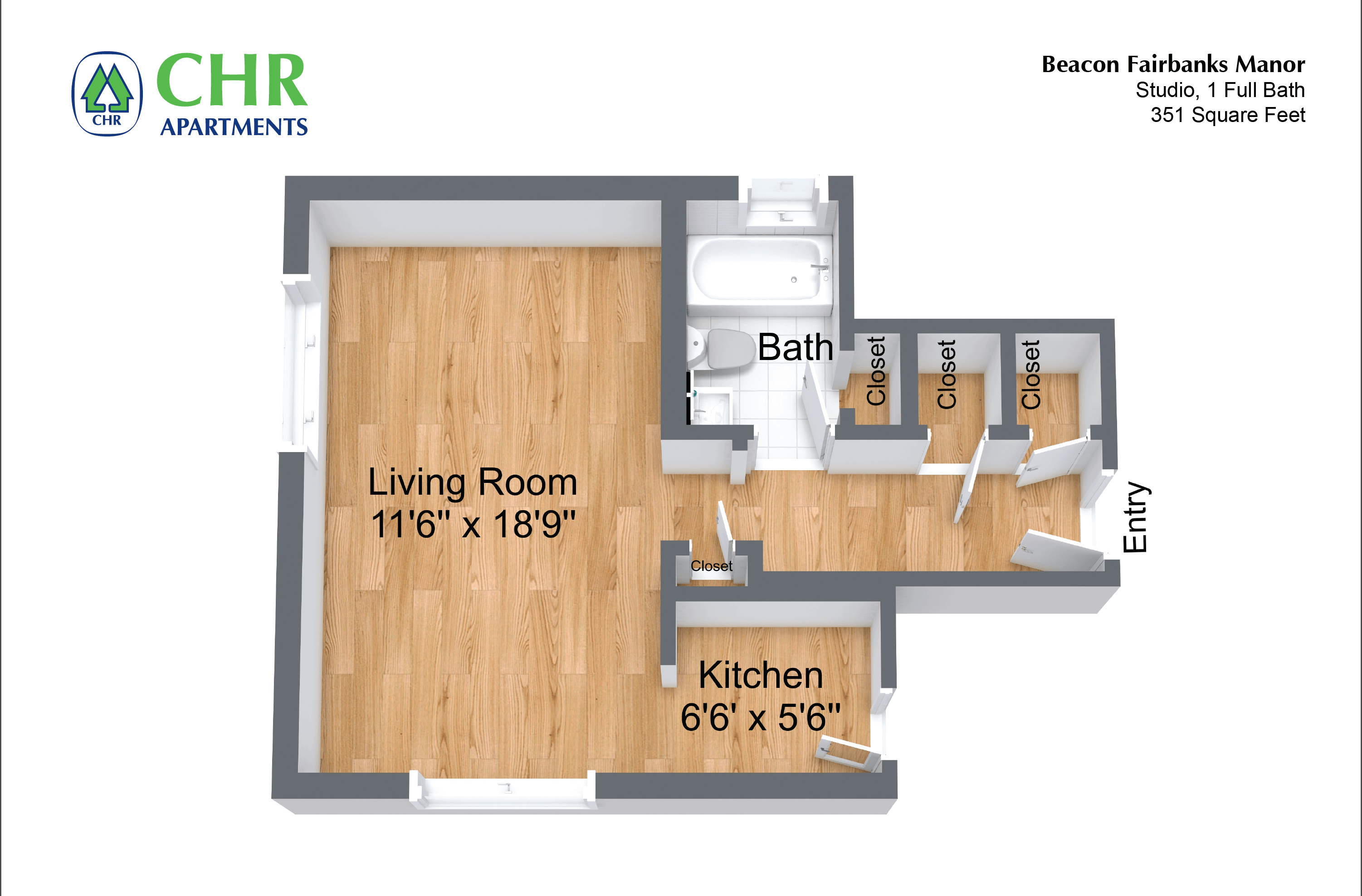 Floor plan for studio, 1 bath, 475 sqft